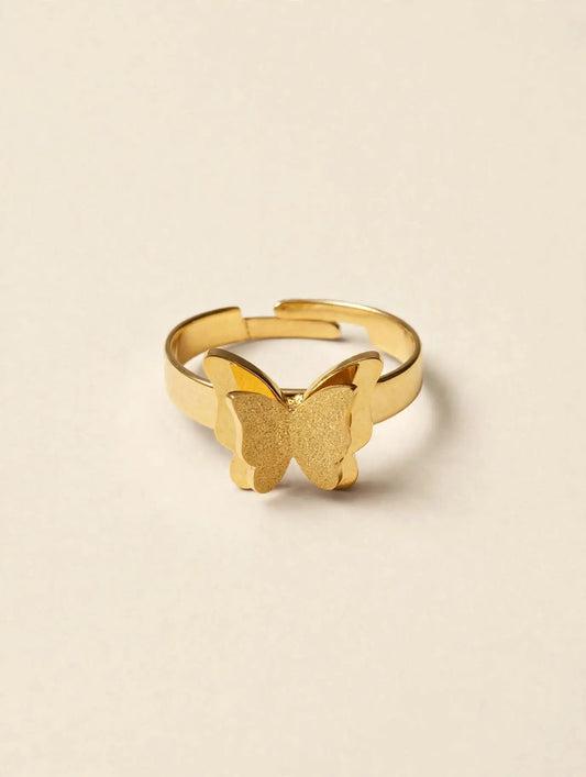 LUVORA Butterfly Bliss Ring Gold - adjustable gold butterfly ring for women