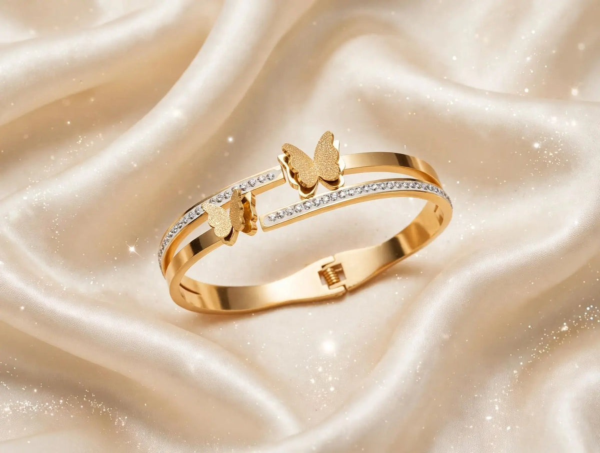 LUVORA Gold Butterfly Bracelet- anti tarnish butterfly cuff bracelet for women