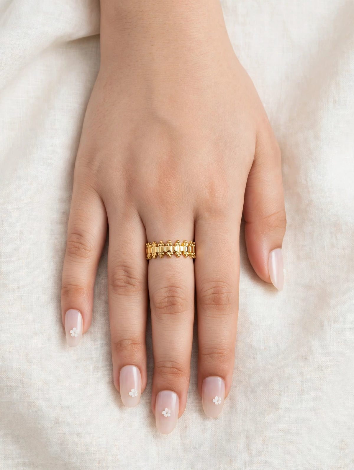 LUVORA Beaded Gold Cuff Ring | Open Adjustable Anti-Tarnish Ring