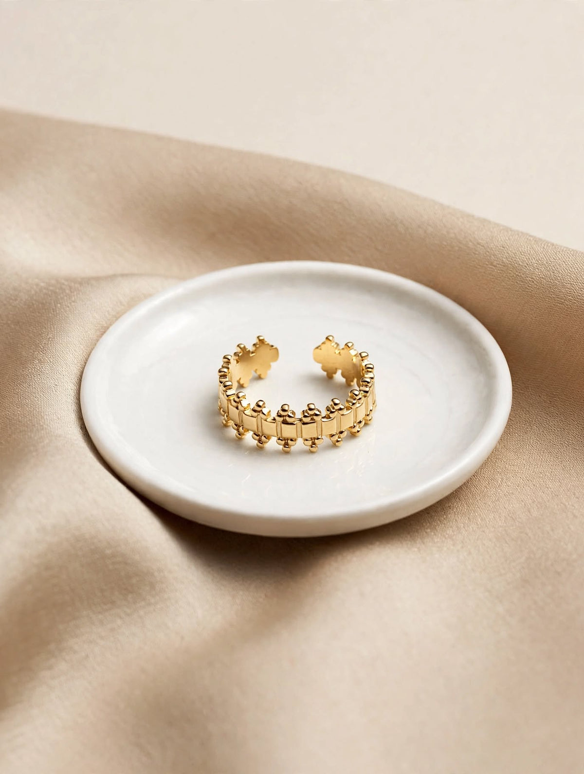 LUVORA Beaded Gold Cuff Ring | Open Adjustable Anti-Tarnish Ring