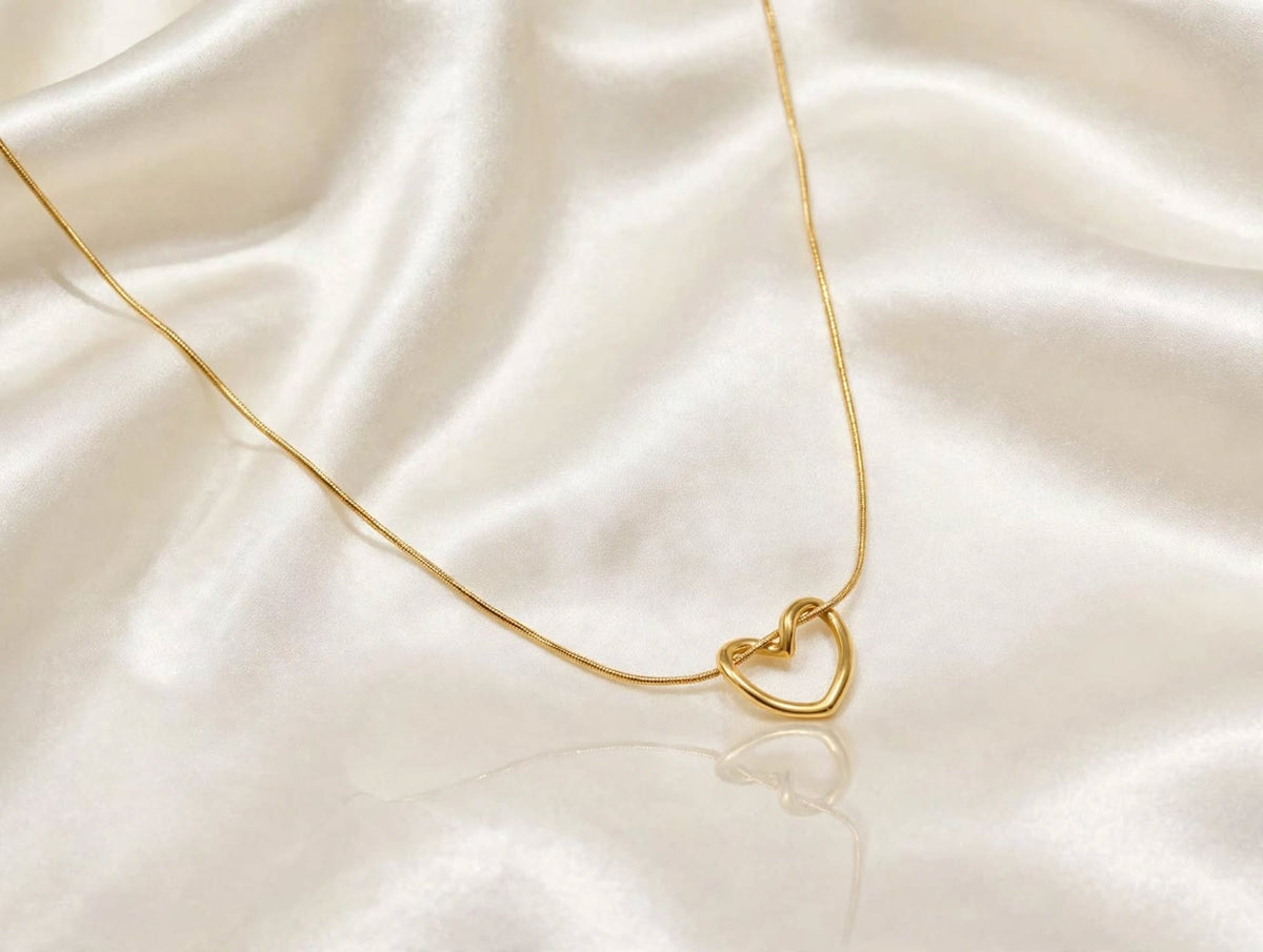 LUVORA 18k gold plated heart loop necklace - shiny gold heart pendant necklace for women Pakistan
